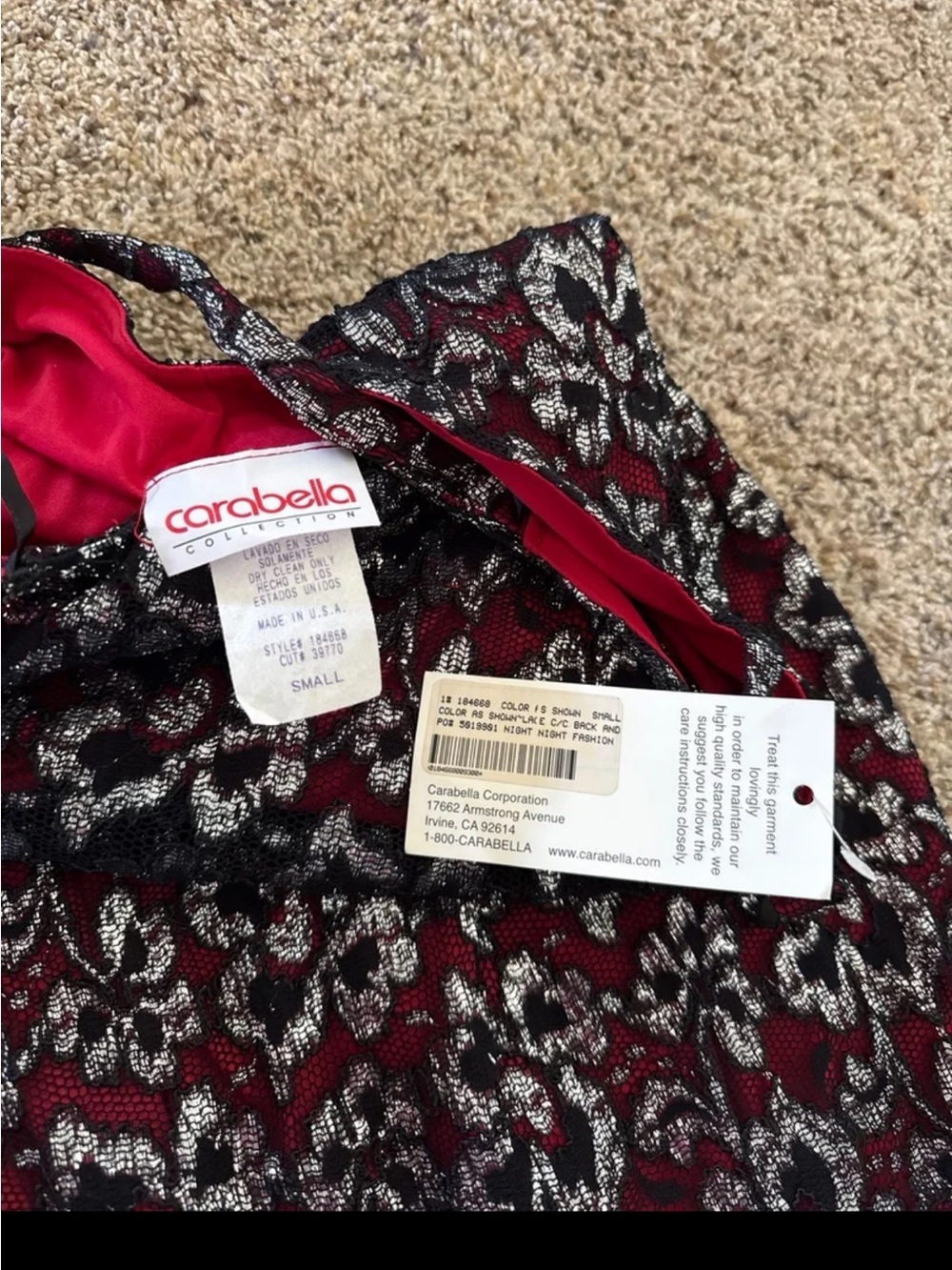 NWT Vintage Carabella RED/BLACK Silver Shimmer Floral Evening Gown size SMALL - Picture 10 of 12